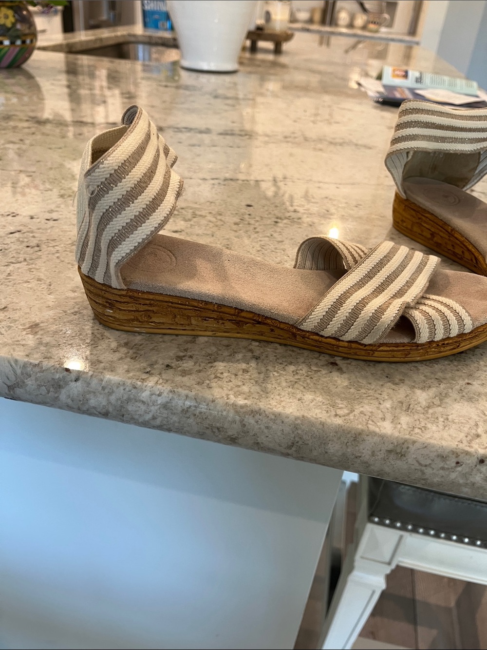 CHARLESTON SHOE CO. Cream and Beige Striped Espadrille Wedge Sandals - Picture 2 of 3